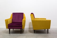 Pair of Italian Velvet Armchairs 1960s, Cubist