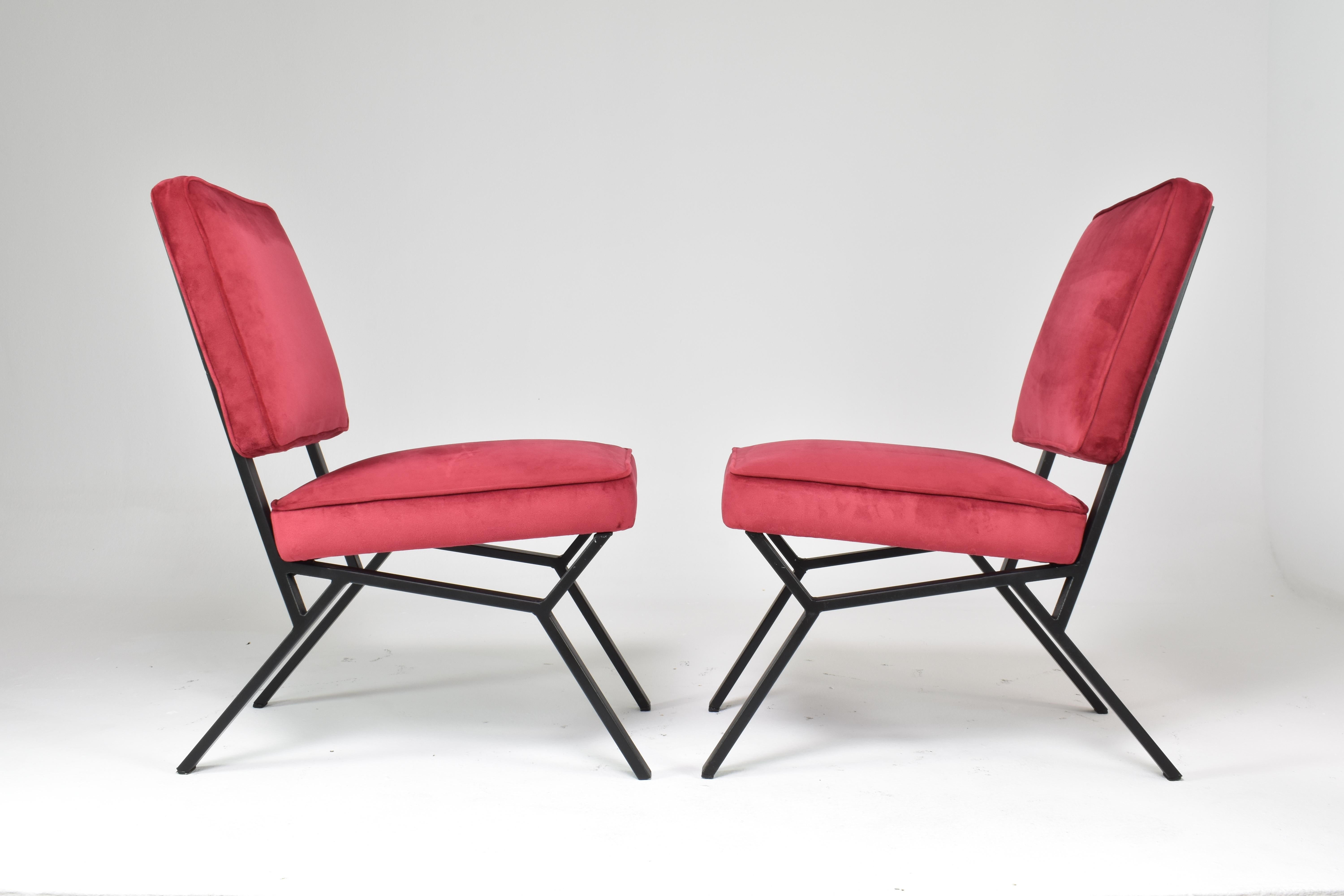 Mid-Century Modern Pair of Italian Velvet Chairs, 1950s For Sale