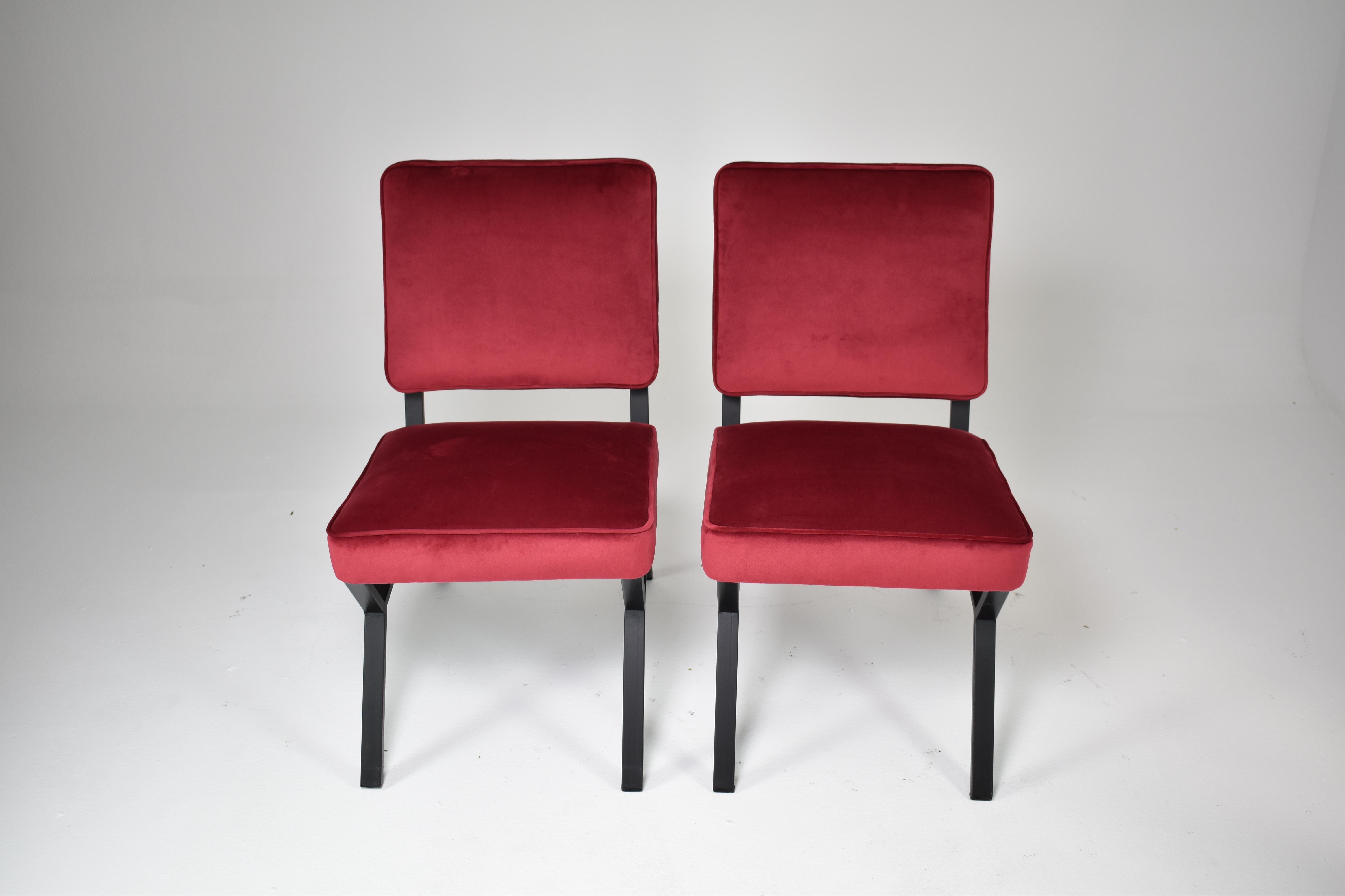 Pair of Italian Velvet Chairs, 1950s In Good Condition For Sale In Paris, FR