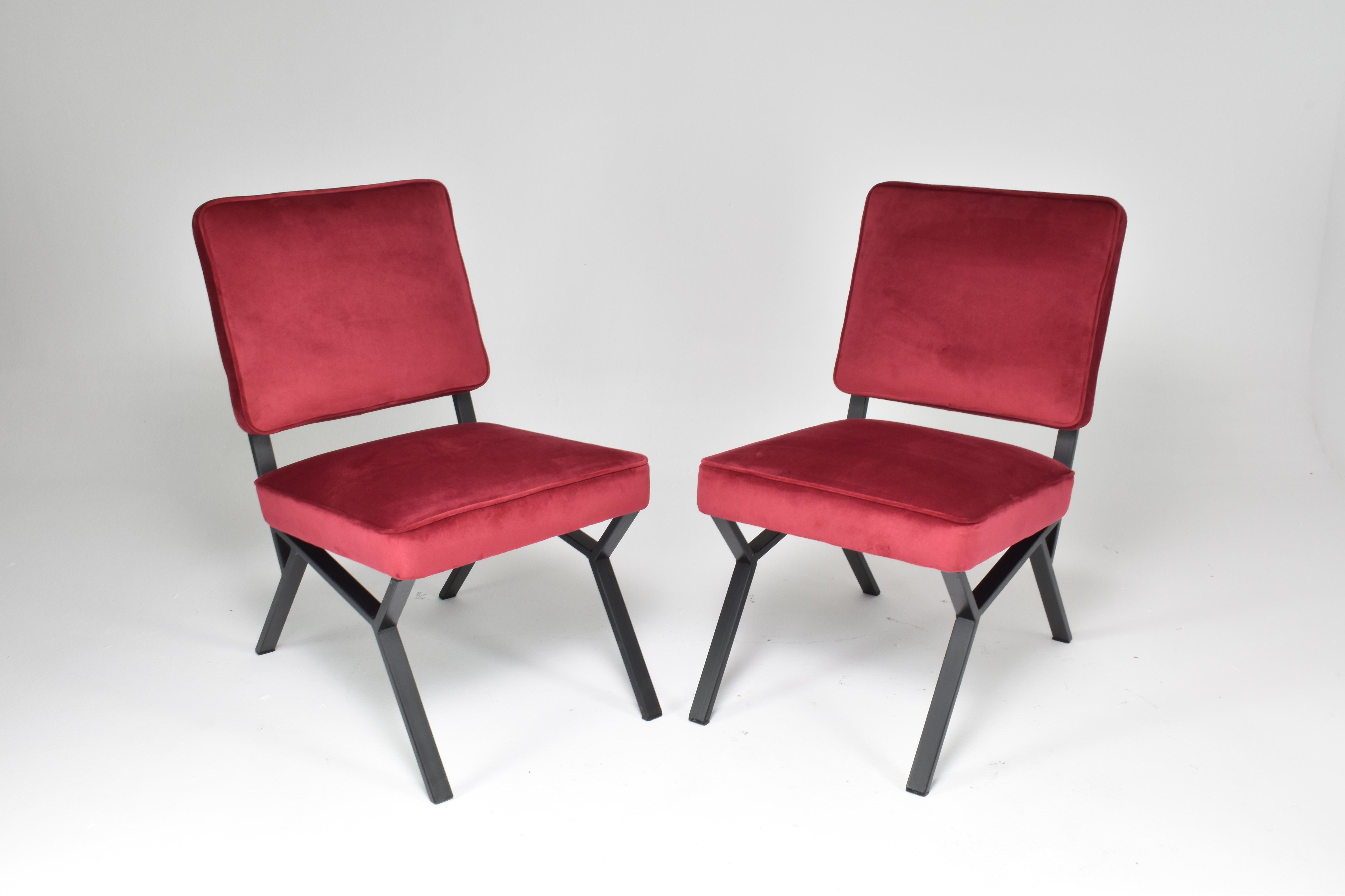 Pair of Italian Velvet Chairs, 1950s For Sale 2