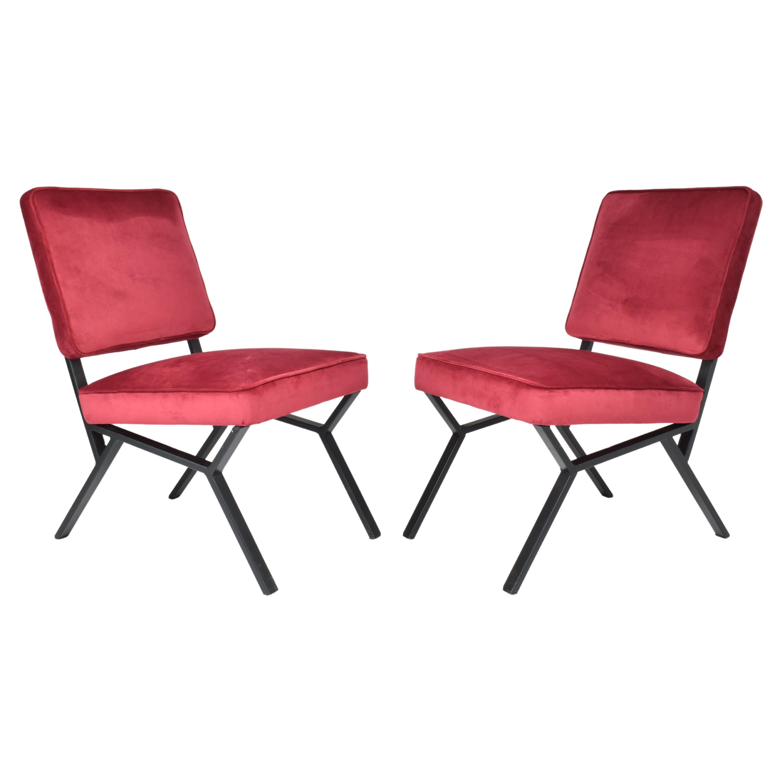 Pair of Italian Velvet Chairs, 1950s For Sale