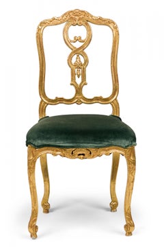 Coppia di poltrone veneziane italiane del XIX secolo in legno dorato e velluto verde