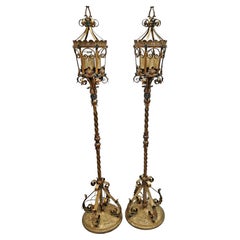 Pair of Italian Venetian 19th Century Metal Tole Floor Lanterns