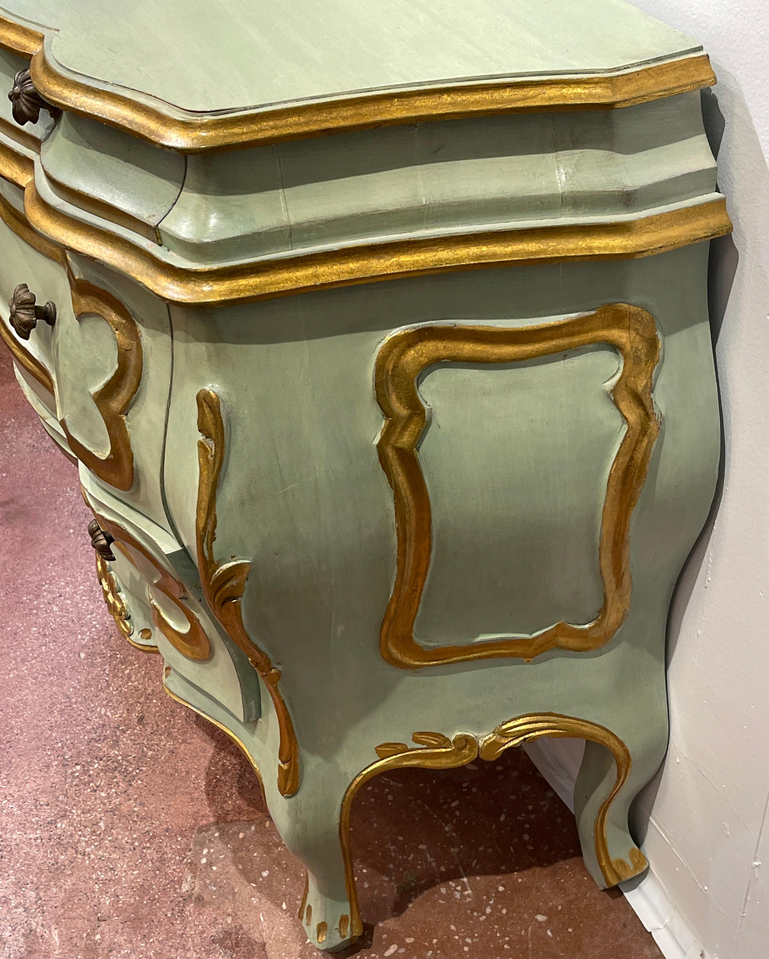 Pair of Italian Venetian Blue Bombe Commodes/ Nightstands/ End Tables In Good Condition For Sale In Atlanta, GA
