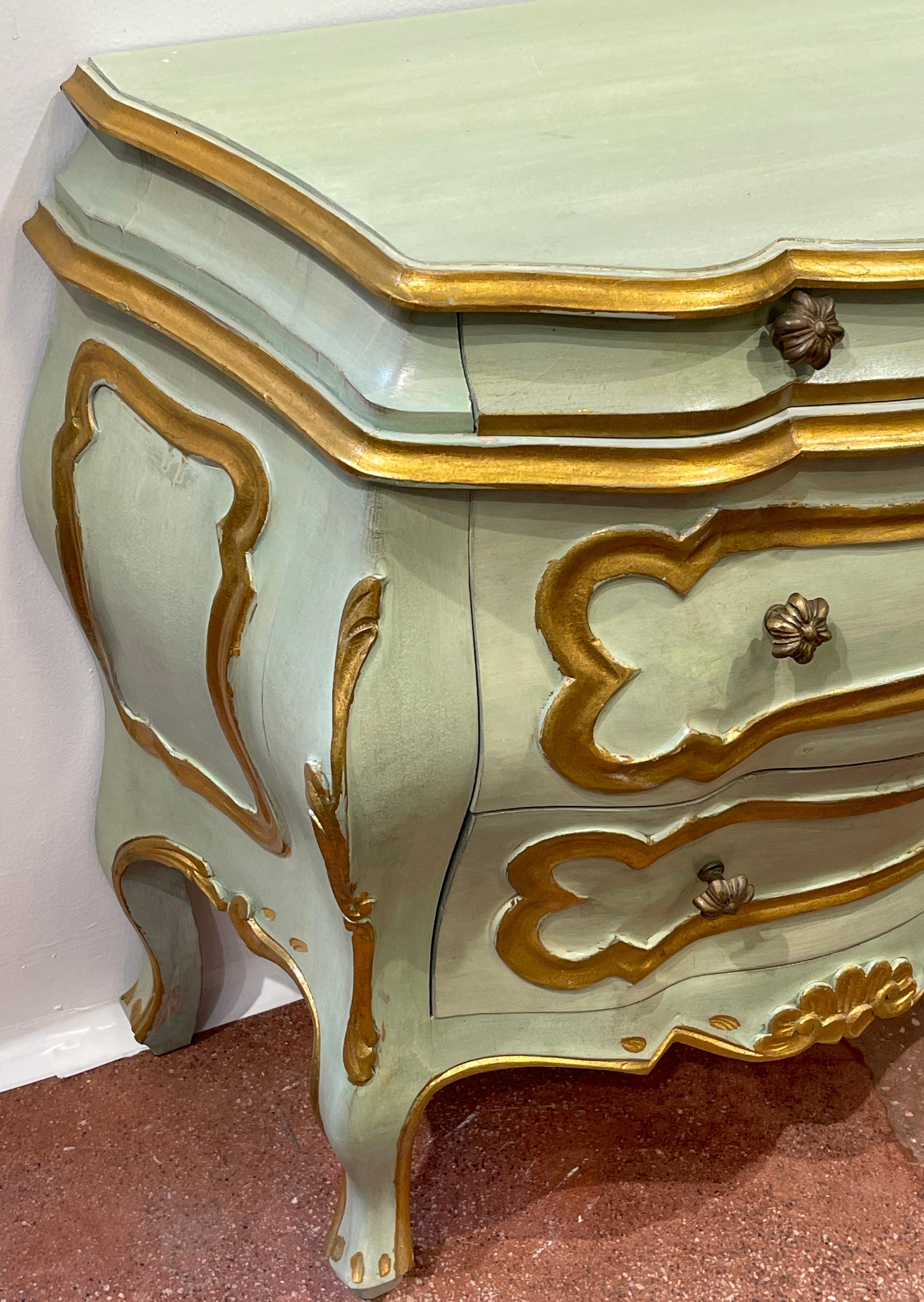 20th Century Pair of Italian Venetian Blue Bombe Commodes/ Nightstands/ End Tables For Sale