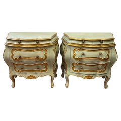 Pair of Italian Venetian Blue Bombe Commodes/ Nightstands/ End Tables