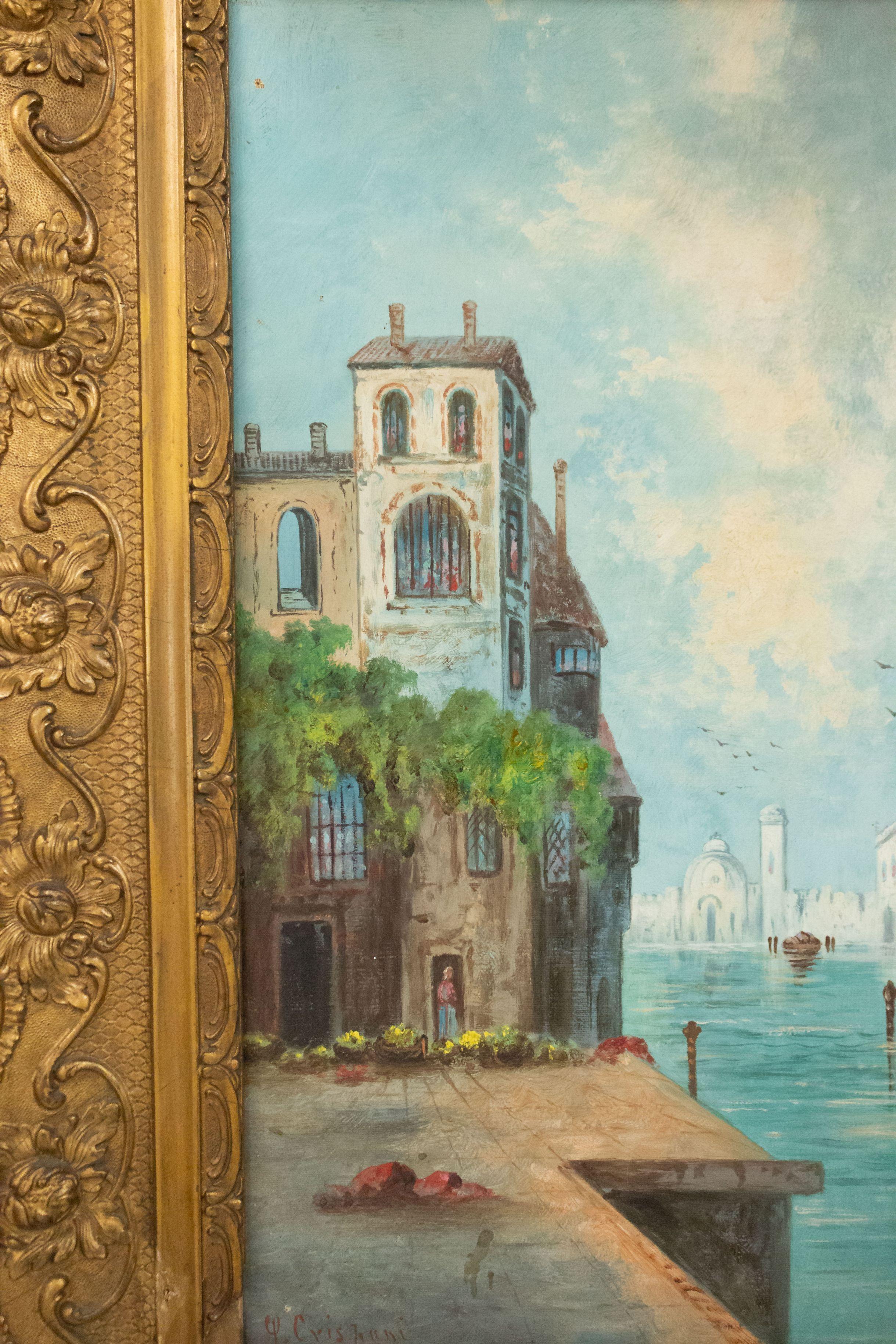 Pair of Italian Venetian Canal Paintings For Sale 4