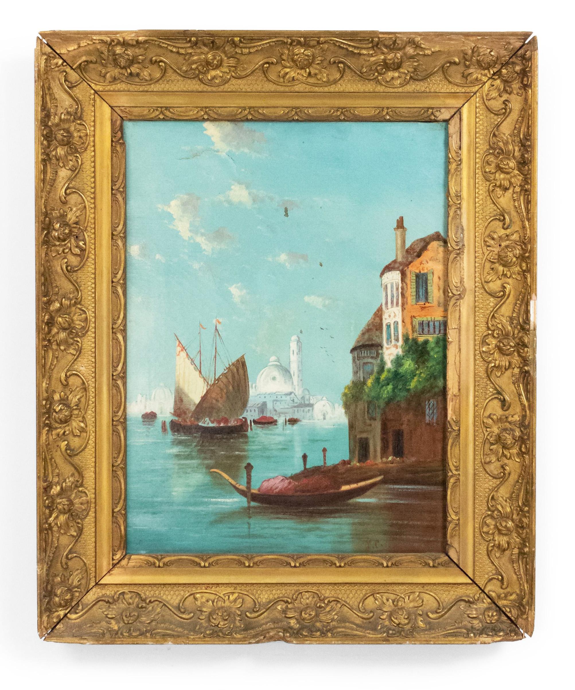 Pair of Italian Venetian Canal Paintings For Sale 8