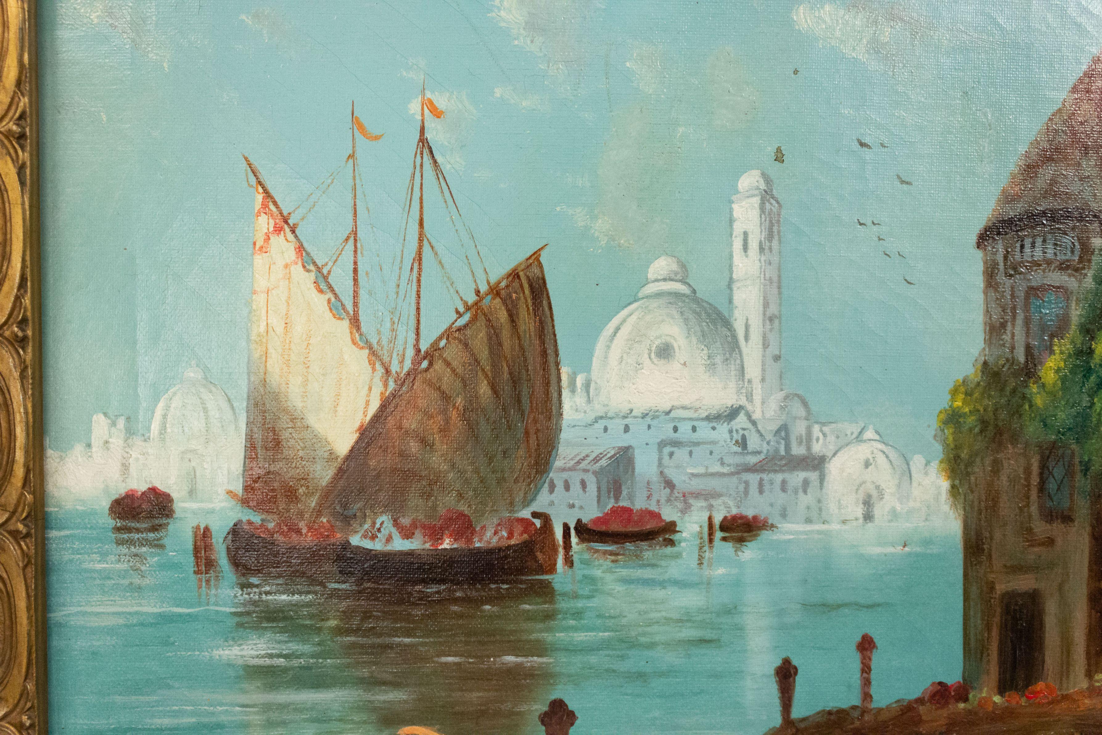 Pair of Italian Venetian Canal Paintings In Good Condition For Sale In Queens, NY
