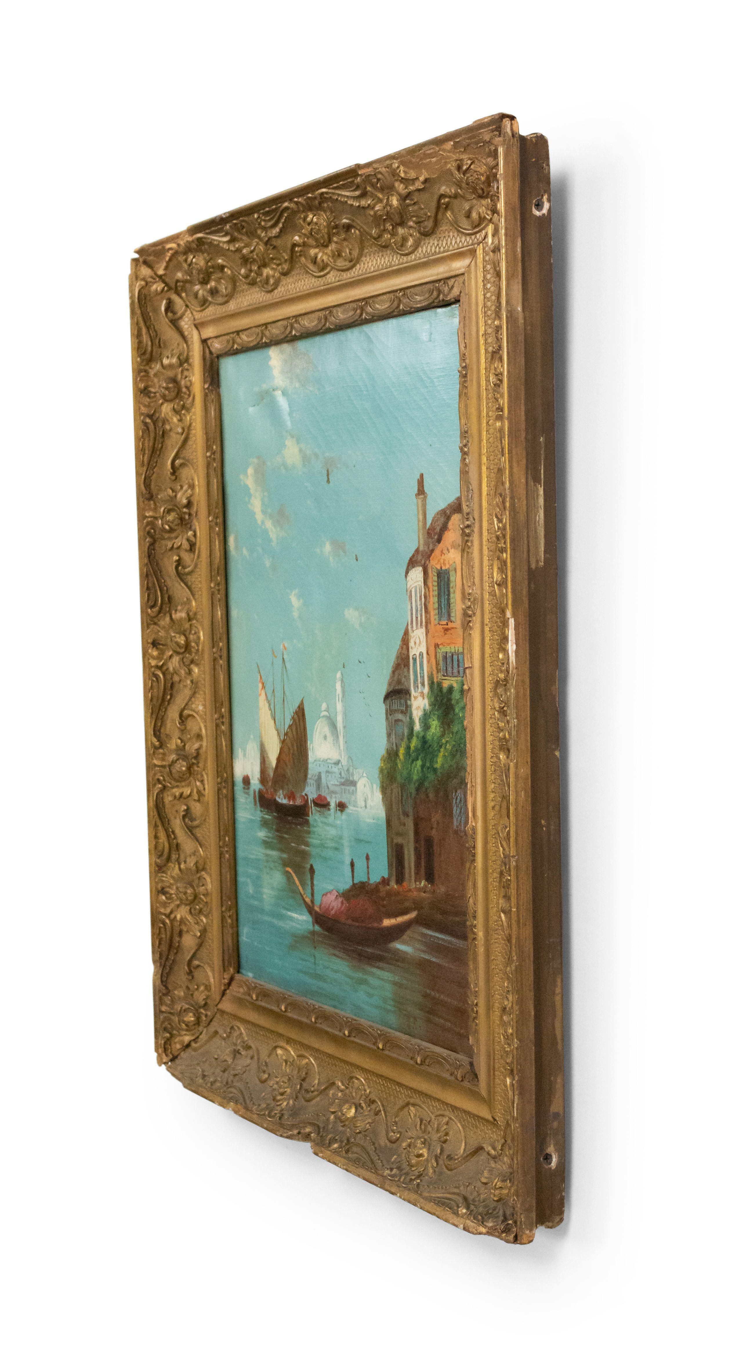 Pair of Italian Venetian Canal Paintings For Sale 1