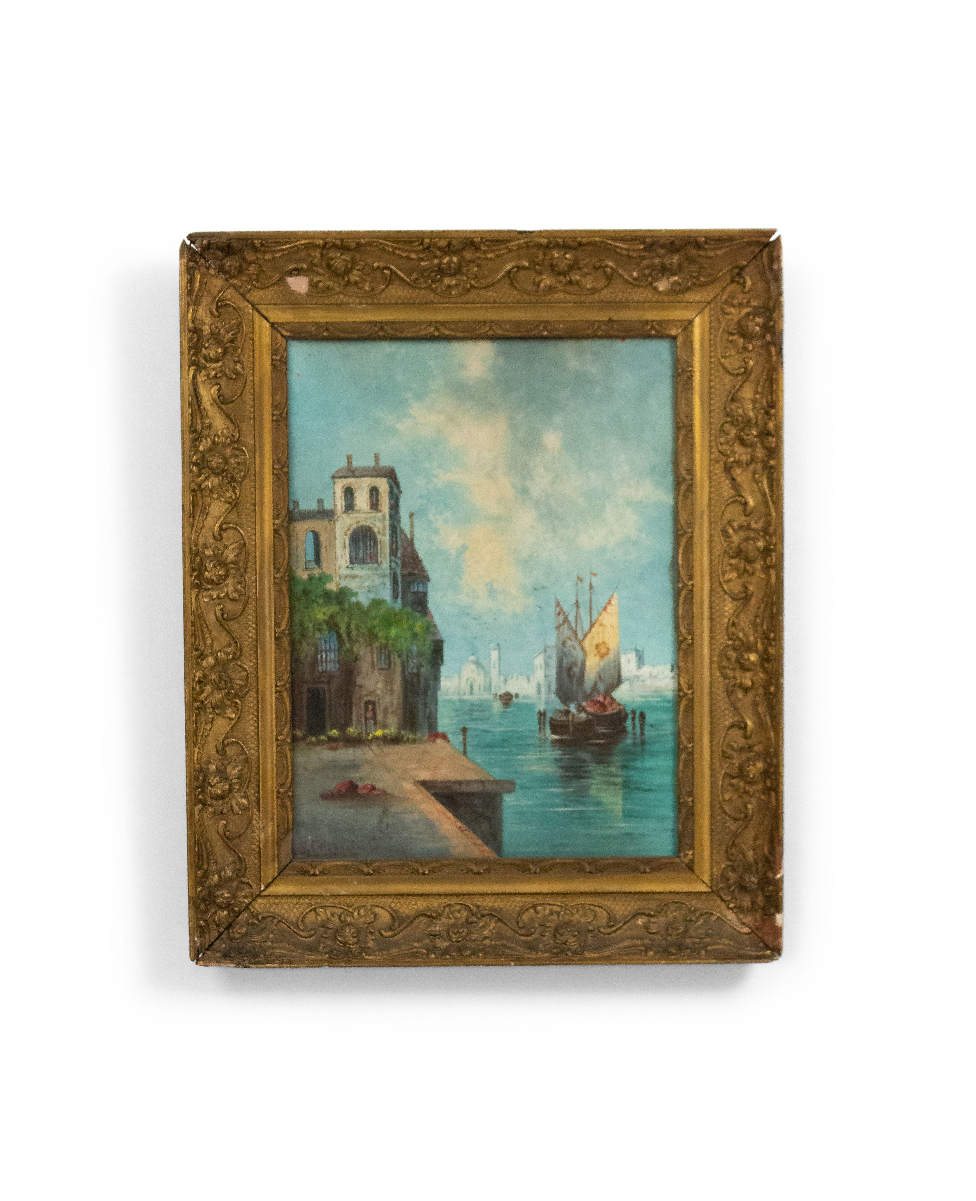 Pair of Italian Venetian Canal Paintings For Sale 2