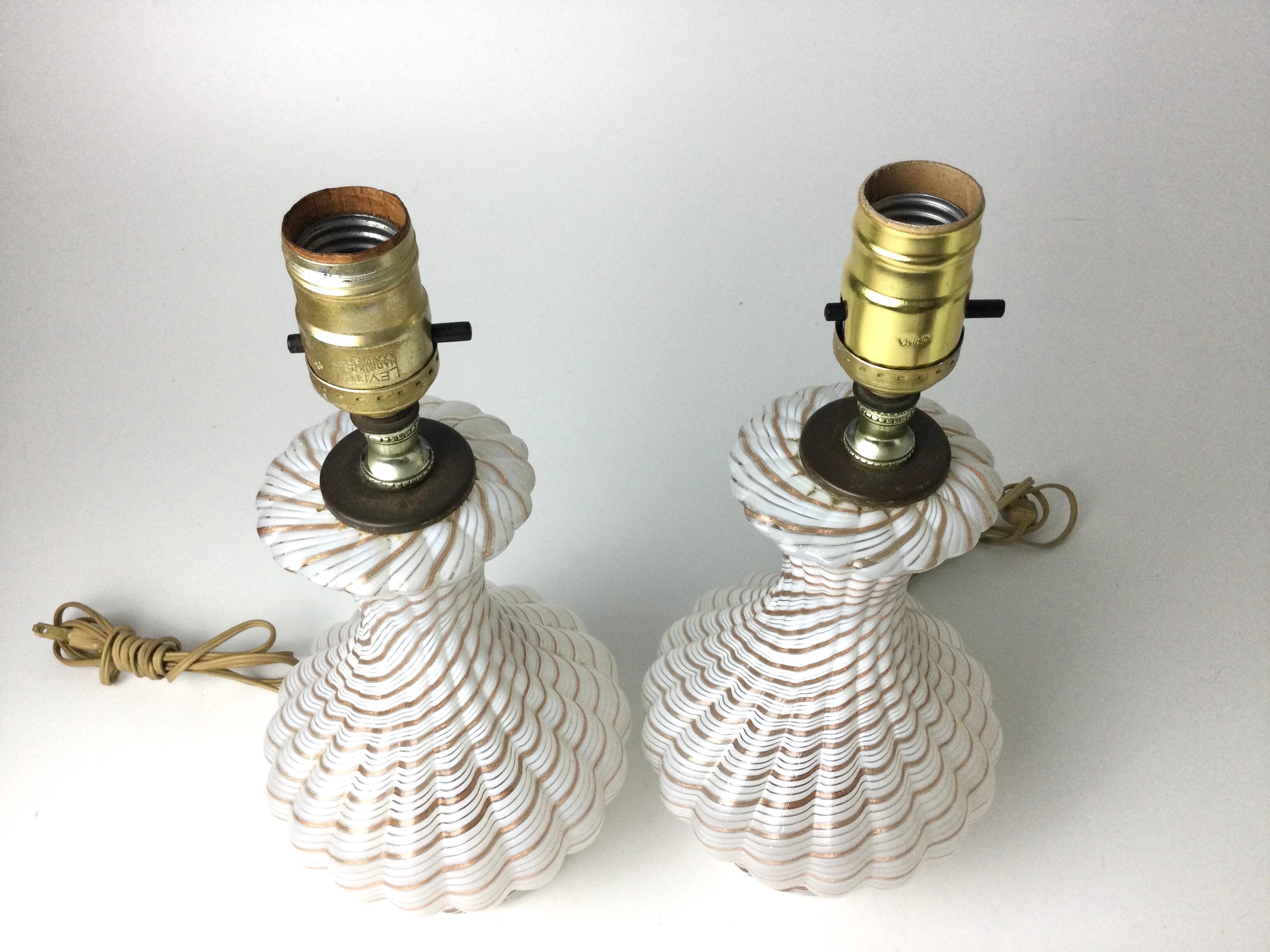 Pair of Italian Venetian Glass Bedroom Lamps In Excellent Condition In Lambertville, NJ