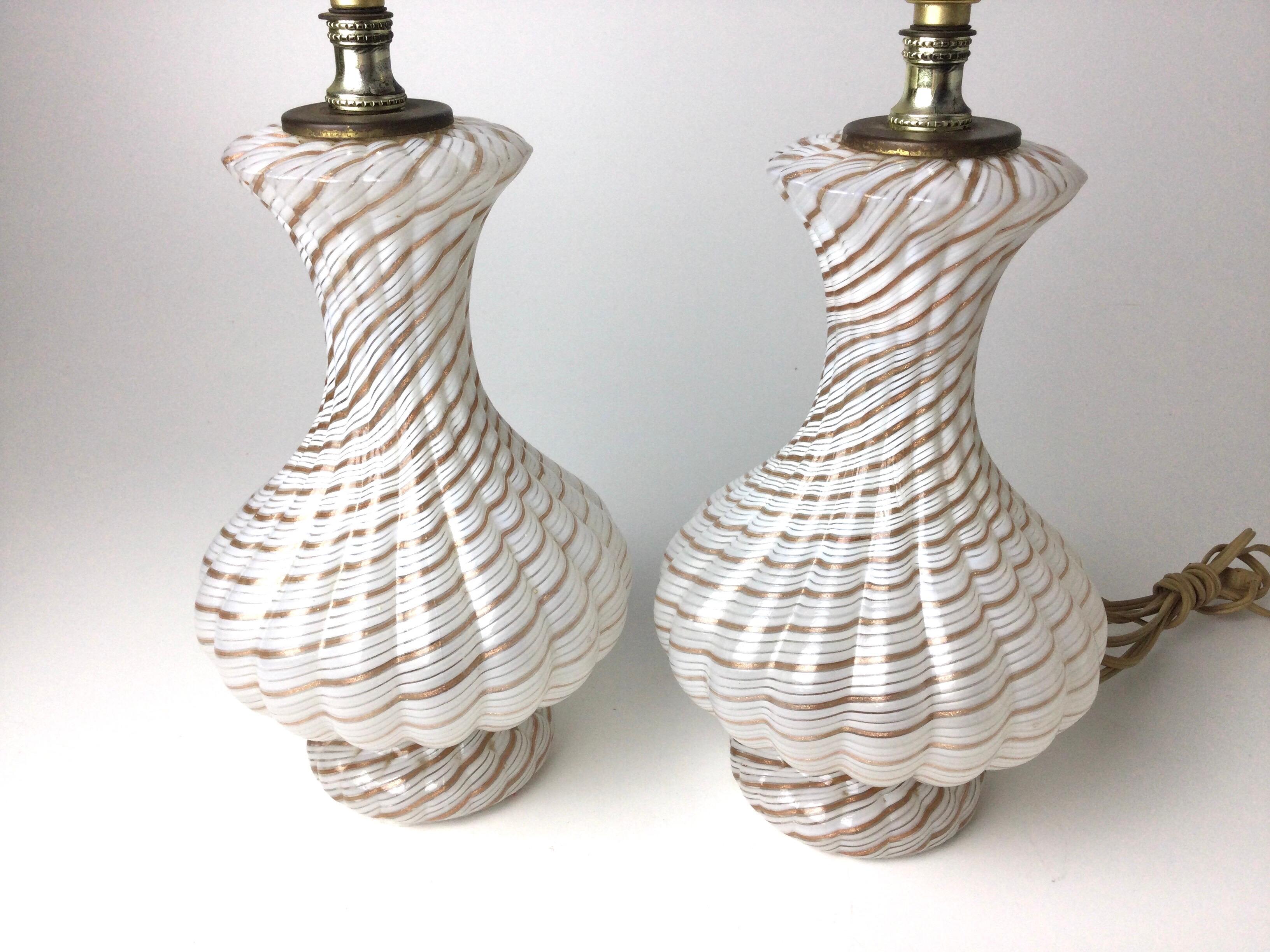 20th Century Pair of Italian Venetian Glass Bedroom Lamps