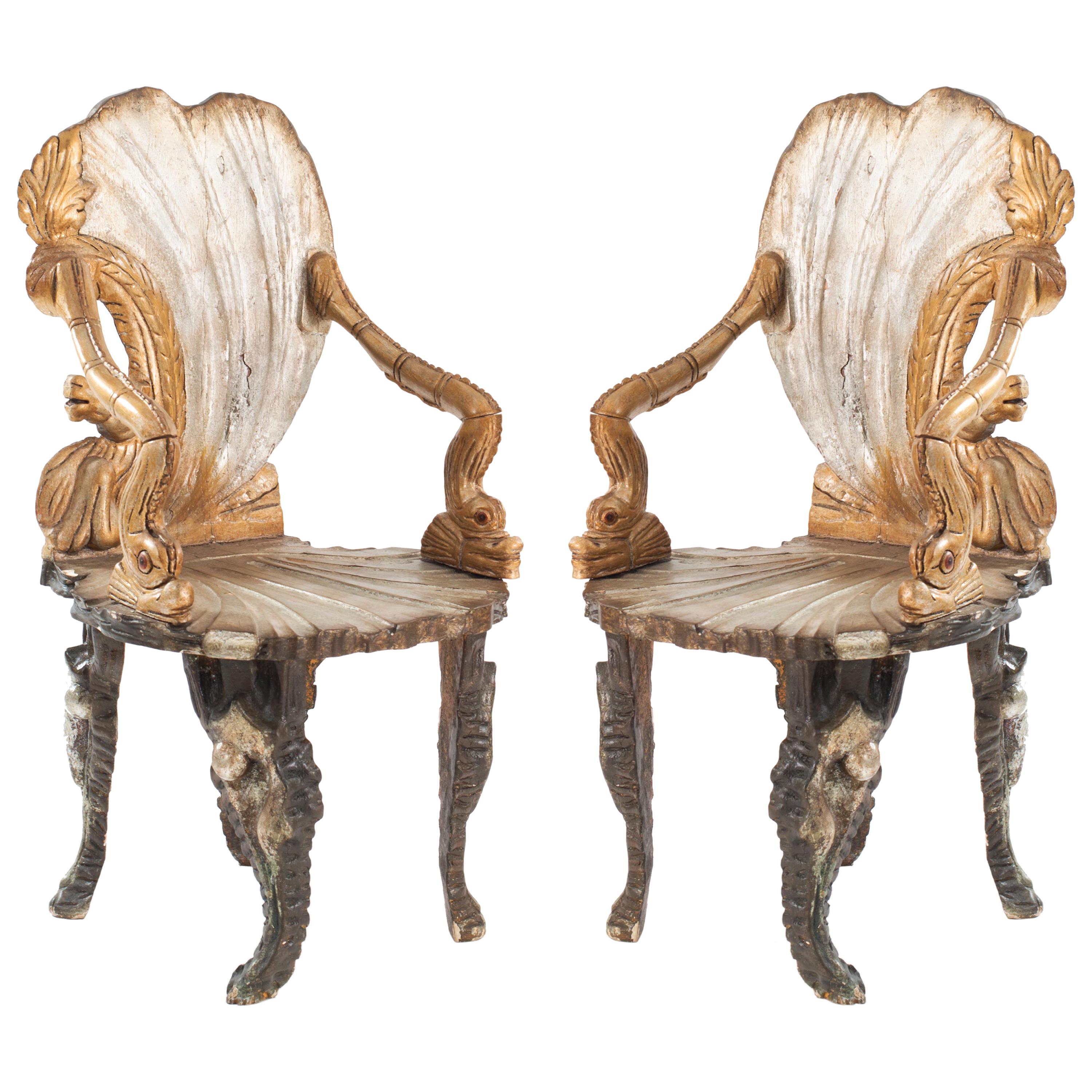 Pair of Italian Venetian Grotto Shell Form Armchairs