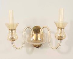 Pair of Italian Venetian Murano Pink Glass and Brass Wall Sconces