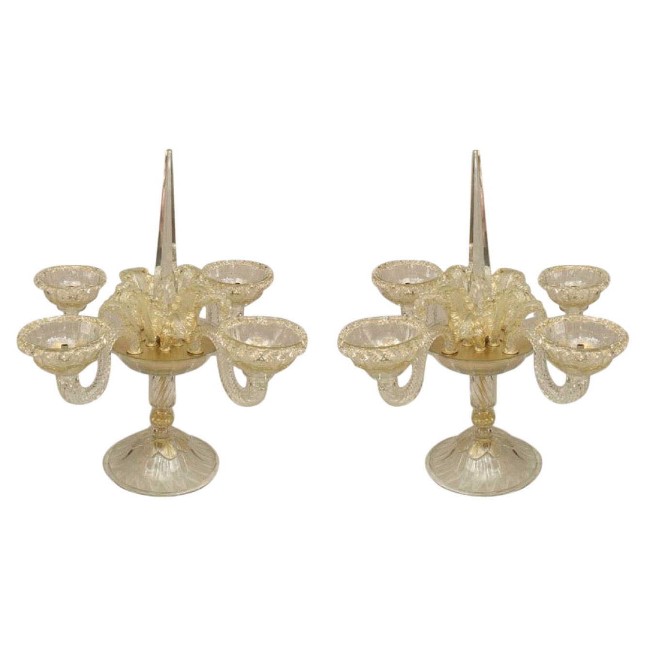 Coppia di candelabri italiani in vetro veneziano di Murano