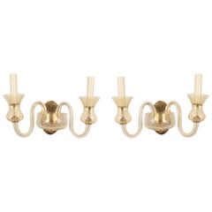 Antique Pair of Italian Venetian Murano Pink Glass and Brass Wall Sconces