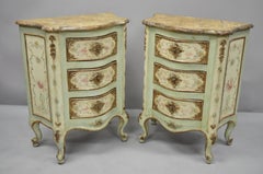 Pair of Italian Venetian Petite 3-Drawer Painted Bombe Commode Nightstands