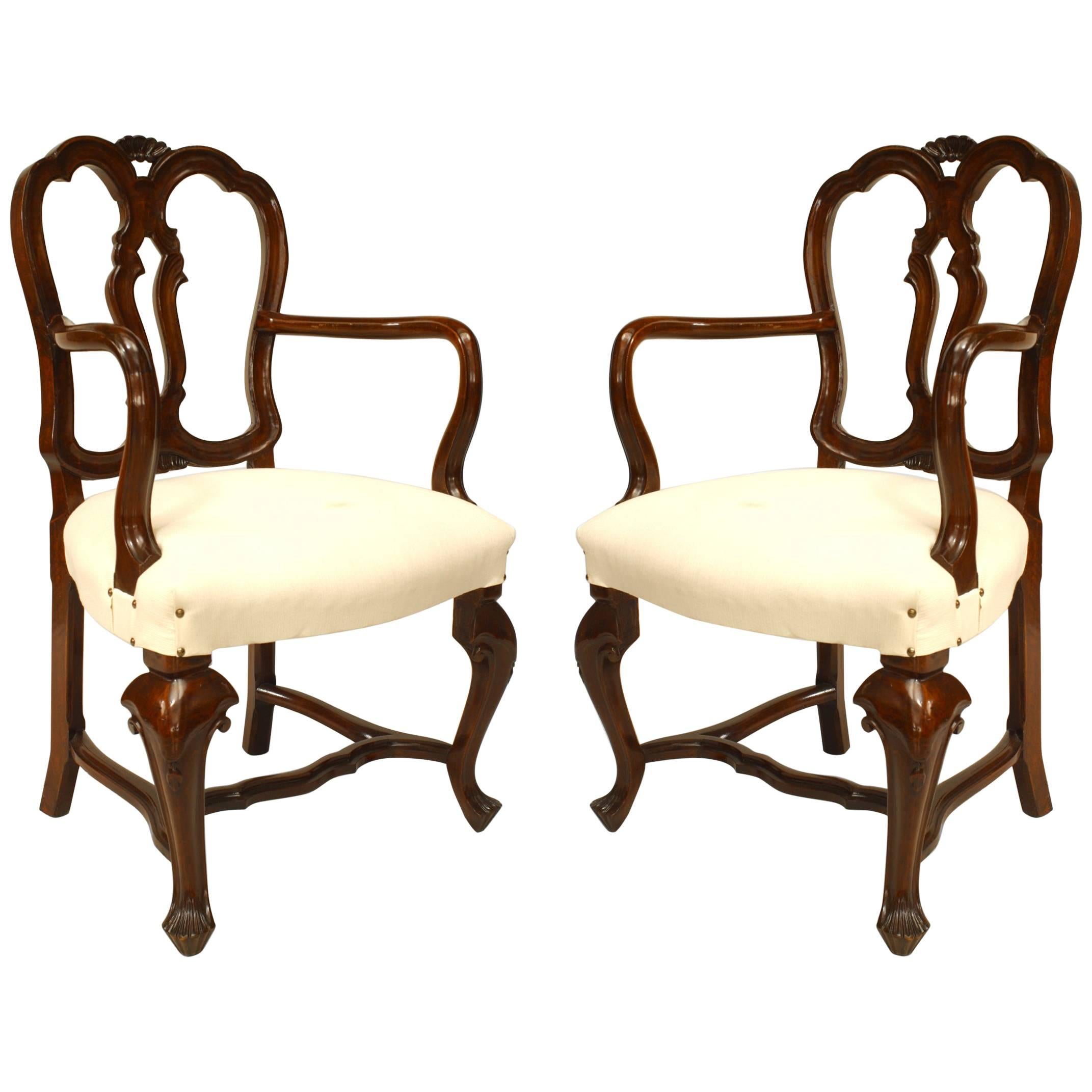 Pair of Italian Venetian Walnut Armchairs For Sale