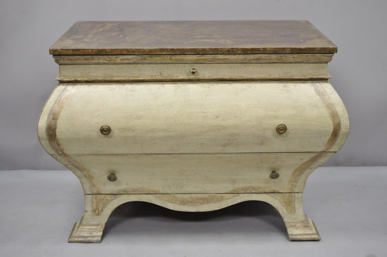 Pair Of Italian Venetian Style Cream Distress Paint Bombe Commode