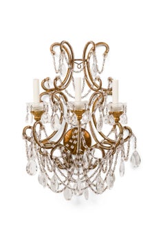 Pair of Italian Venetian Style Crystal and Metal Scroll Arm Sconces