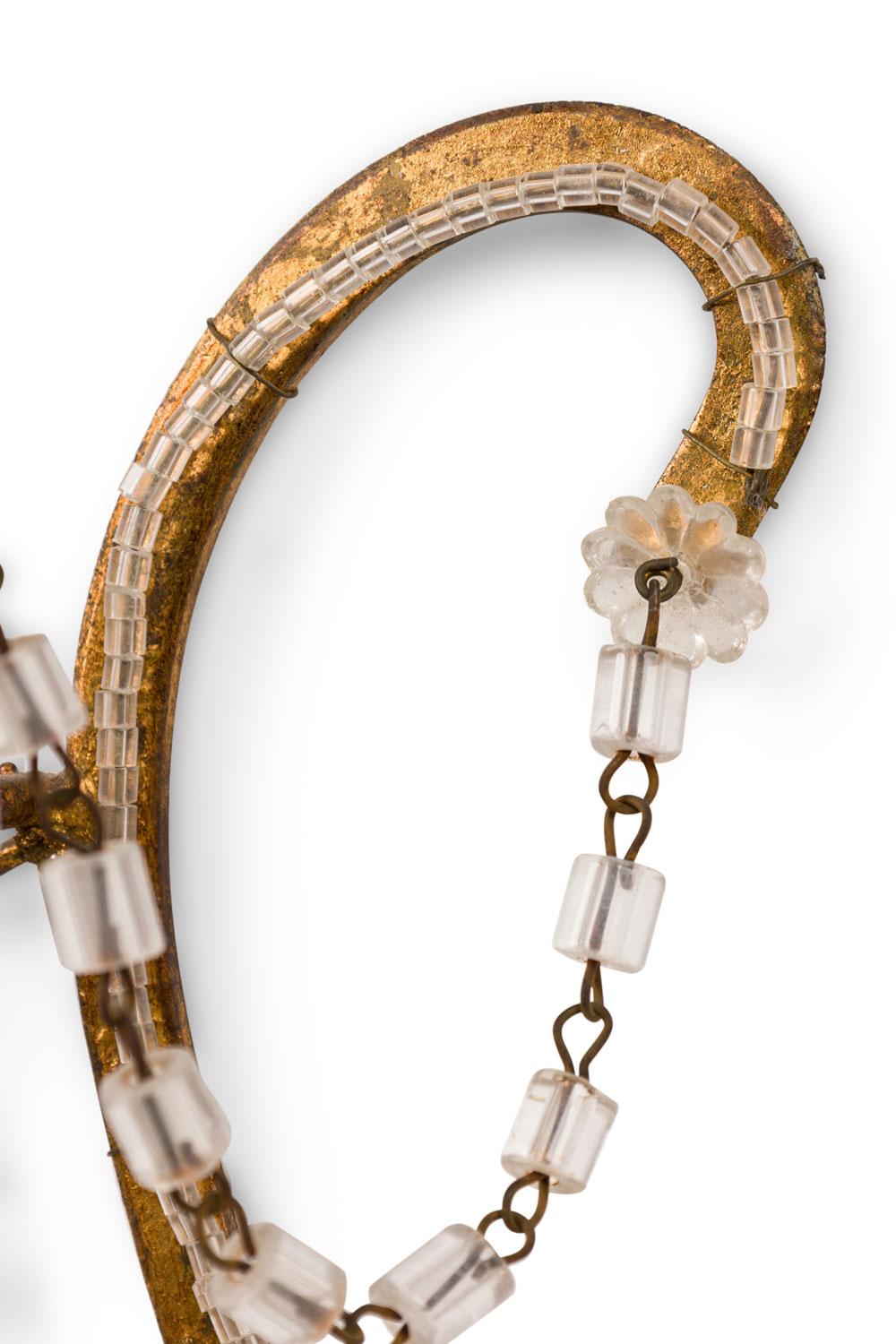 Pair of Italian Venetian Style Crystal and Metal Scroll Arm Sconces Cristal en venta