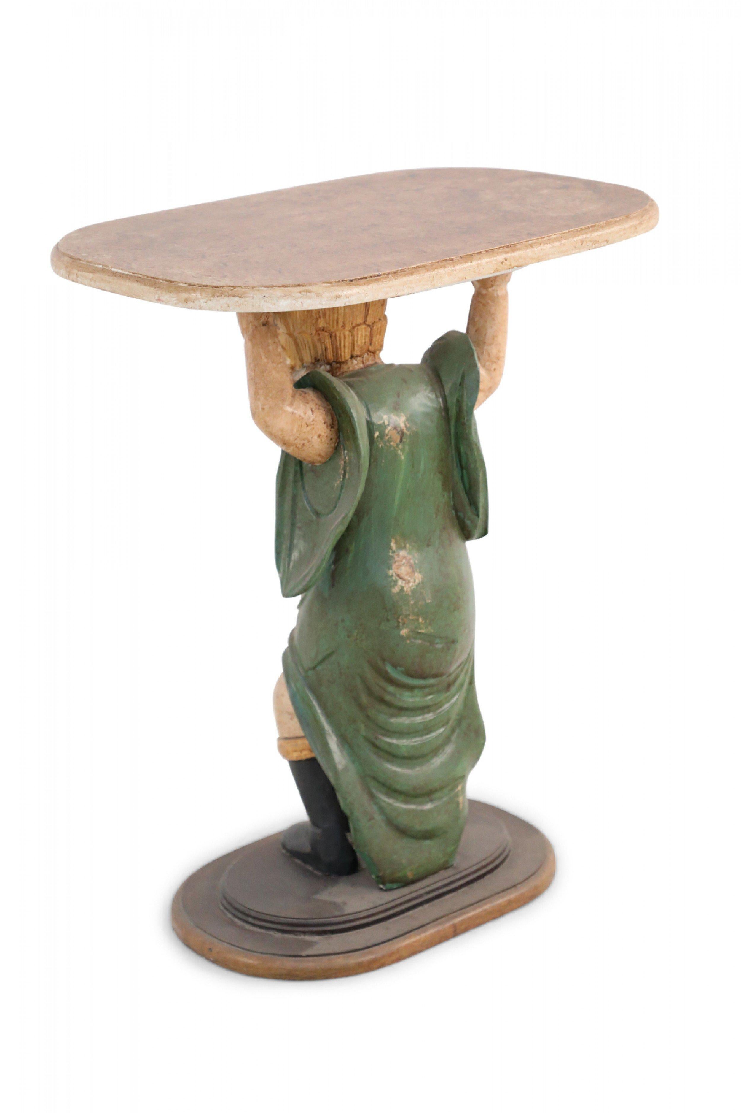 Carved Pair of Italian Venetian Style Figurative Side Tables For Sale
