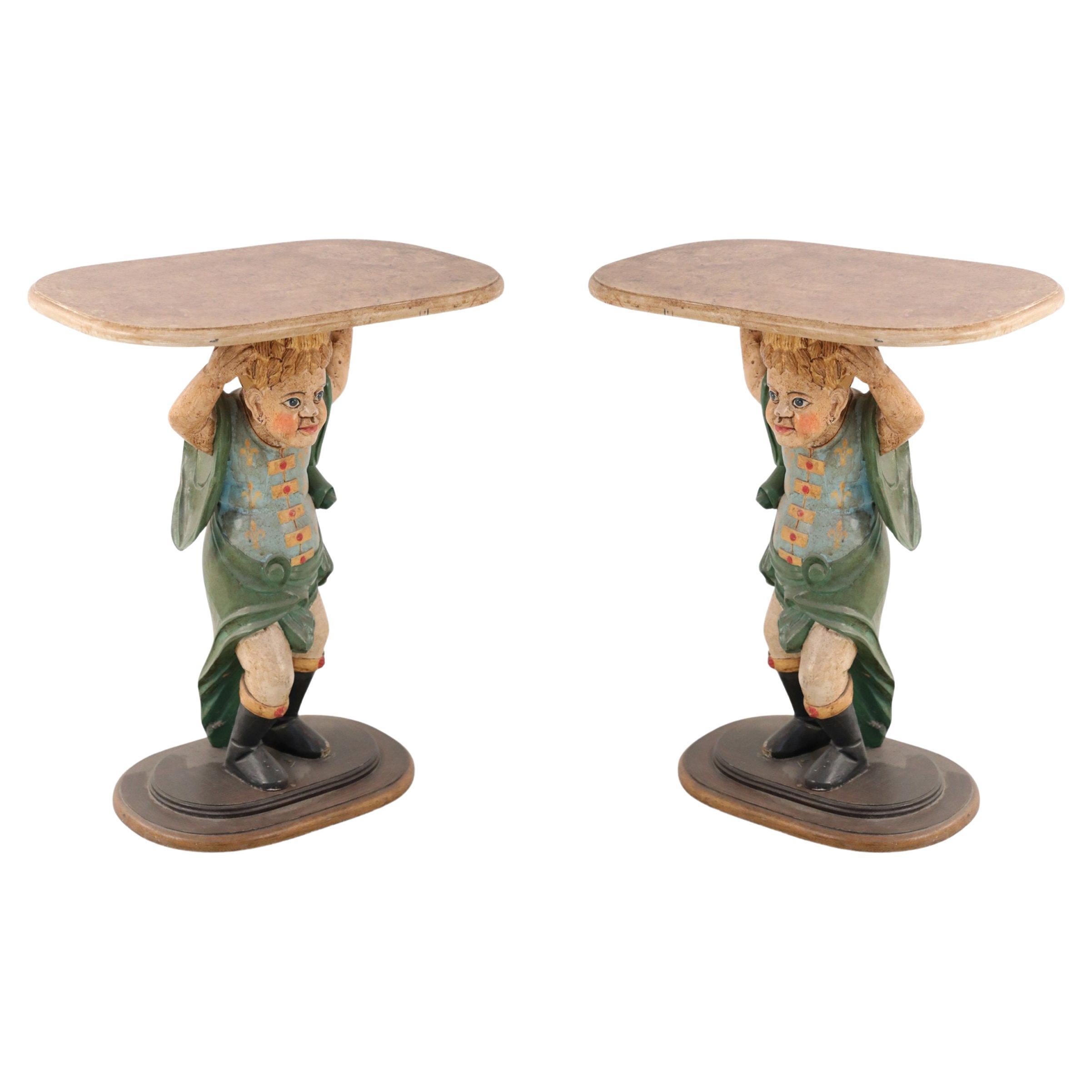 Pair of Italian Venetian Style Figurative Side Tables For Sale