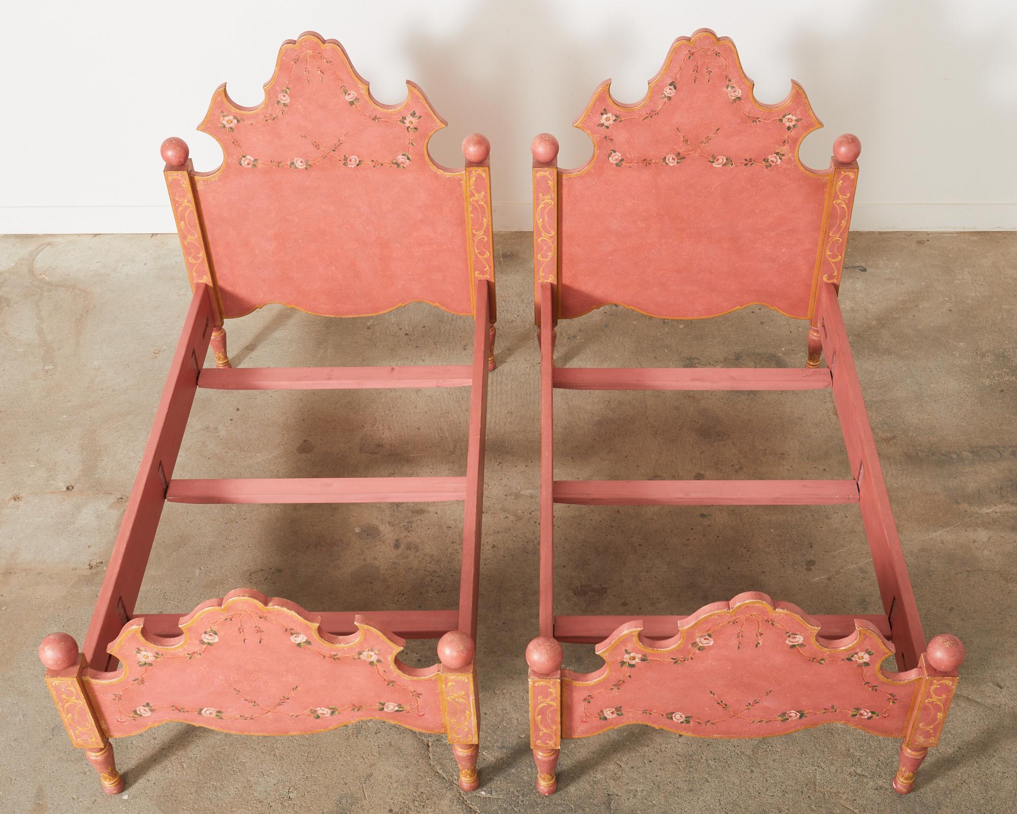 20th Century Pair of Italian Venetian Style Hand-Painted Twin Beds