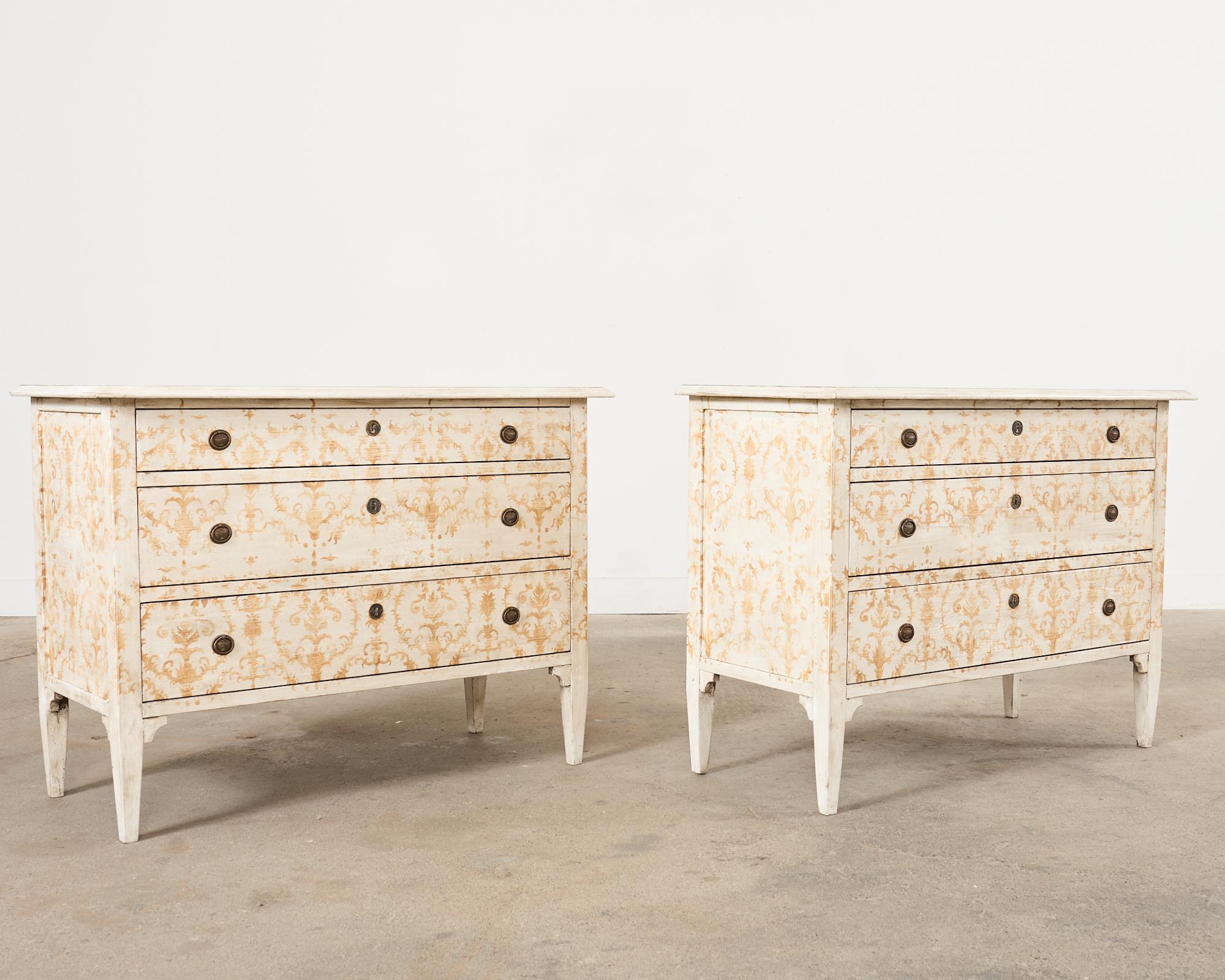 Bronze Pair of Italian Venetian Style Painted Pine Commodes or Chests For Sale