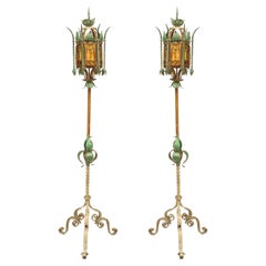 Pair of Italian Venetian Style Patinated Iron Floor Lamps