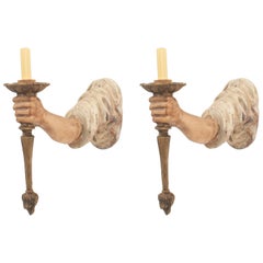 Pair of Italian Venetian Style Tole Metal Arm Shaped Wall Sconces