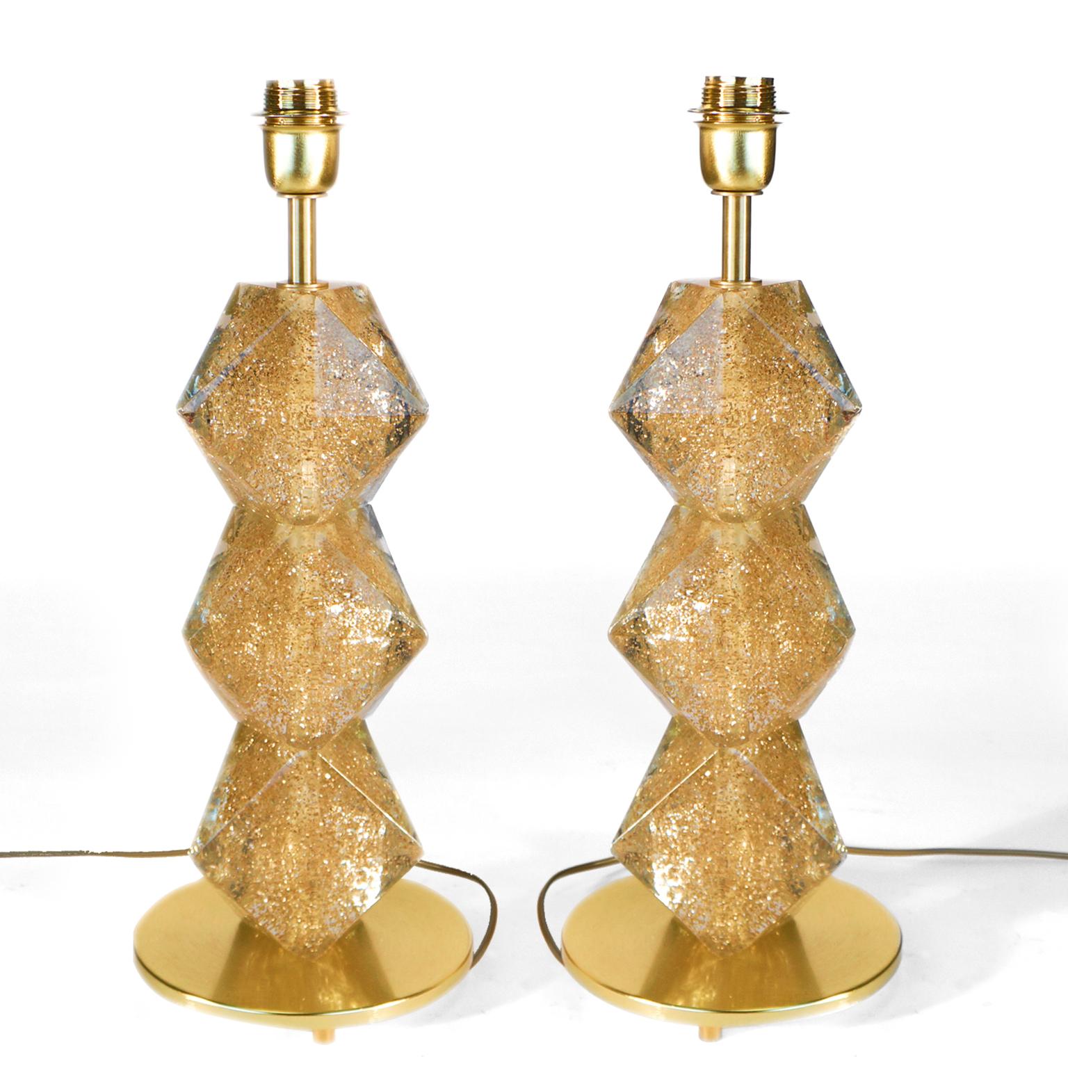 Alberto Donà Mid-Century Modern Gold Pair of Murano Glass Table Lamps Gold, 1992 For Sale 13