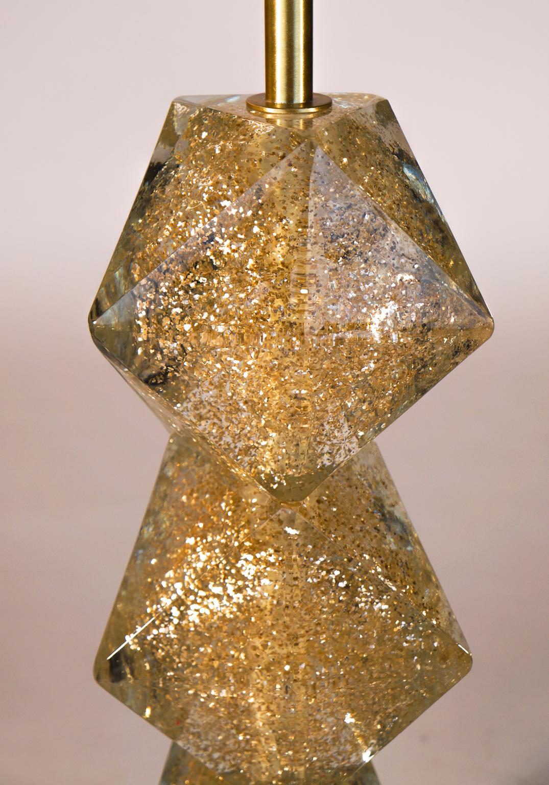 Fait main Alberto Donà paire de lampes de bureau en verre de Murano dorées, de style moderne du milieu du siècle, 1992 en vente