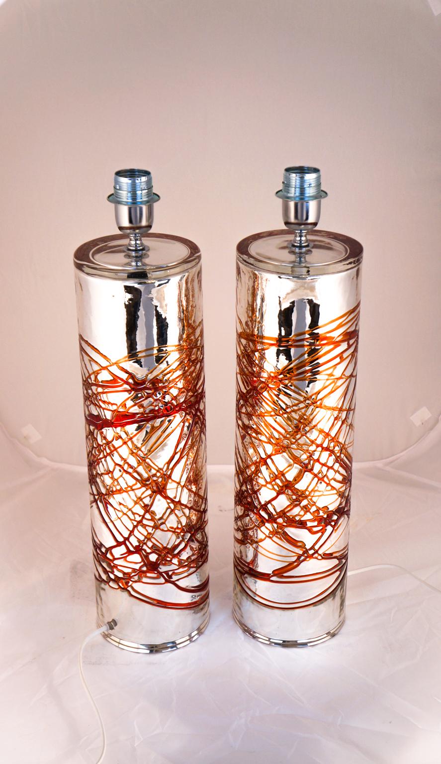 Alberto Donà Mid-Century Modern Pair of Murano Glass Table Lamps Signed, 1990s For Sale 6