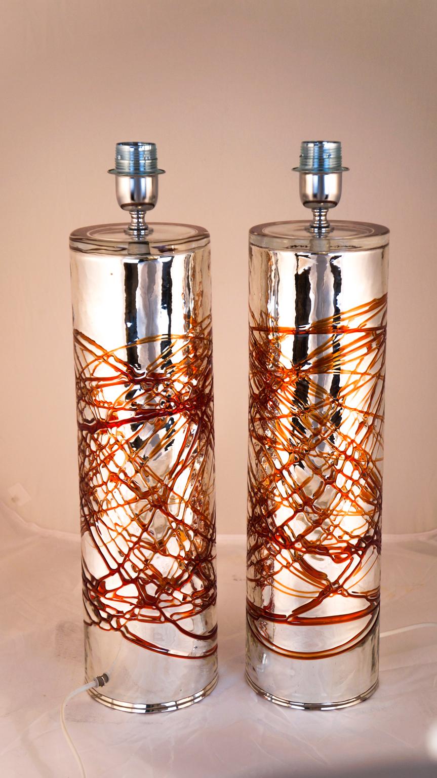 Alberto Donà Mid-Century Modern Pair of Murano Glass Table Lamps Signed, 1990s For Sale 7