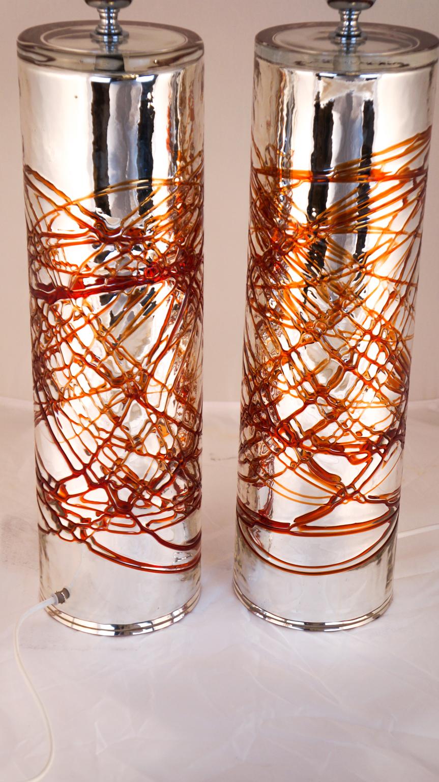 Alberto Donà Mid-Century Modern Pair of Murano Glass Table Lamps Signed, 1990s For Sale 8