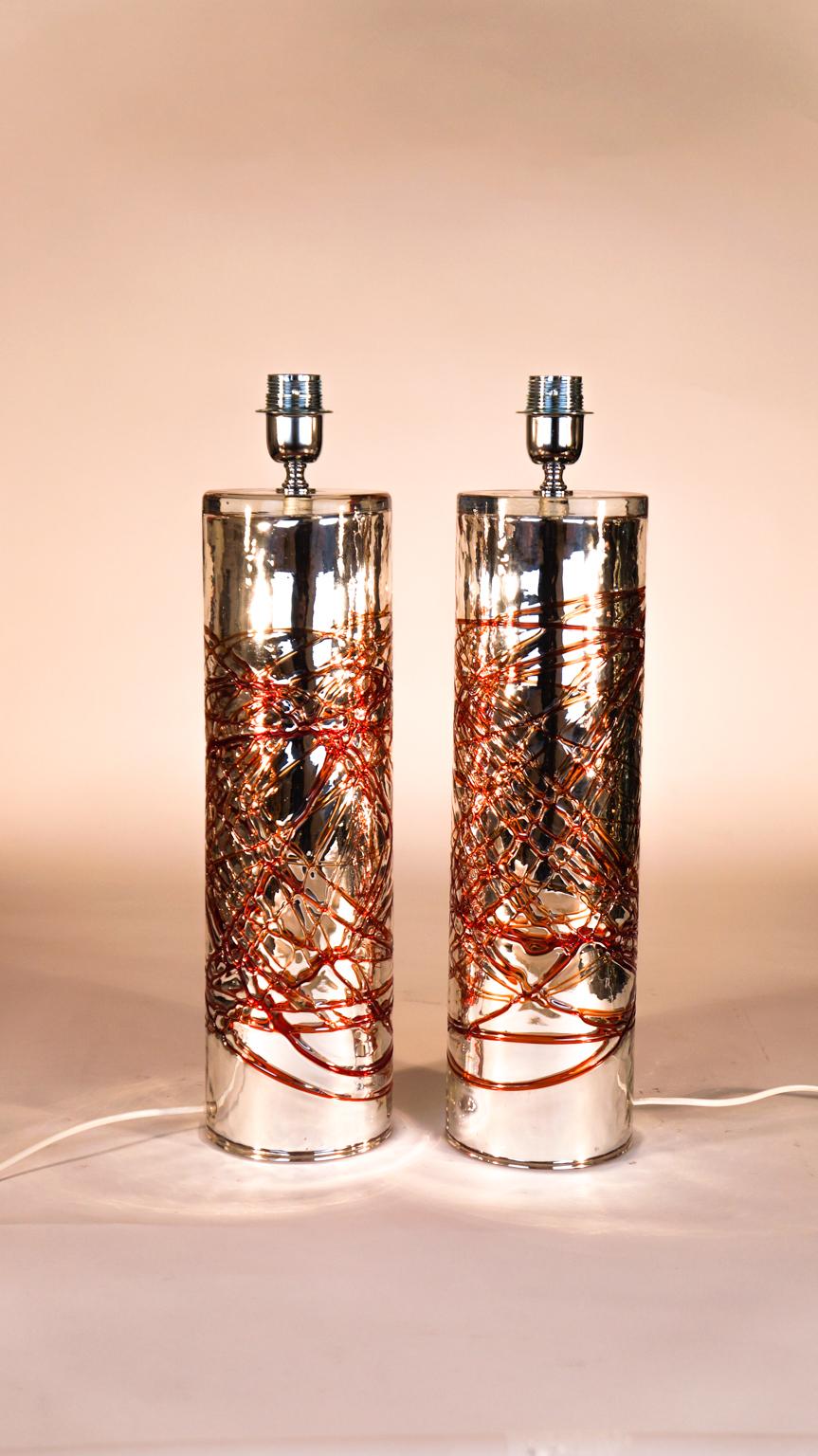 Alberto Donà Mid-Century Modern Pair of Murano Glass Table Lamps Signed, 1990s For Sale 10