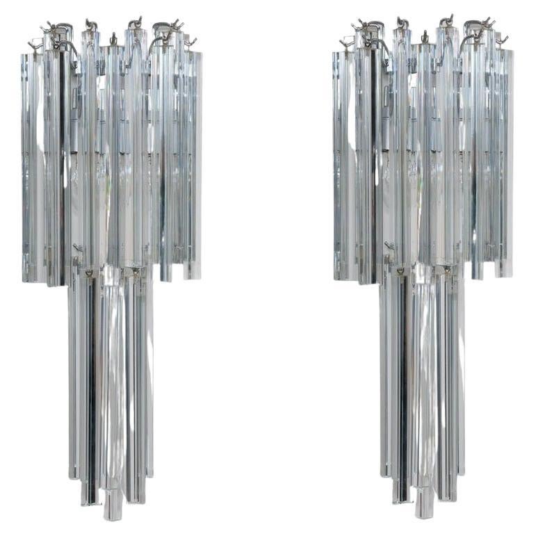 Pair of Italian Venetian Wall Sconces in Blown Murano Glass Venini, 1960s