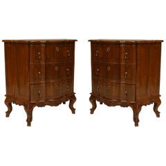 Pair of Italian Venetian Walnut Bombe Shaped Bedside Commodes