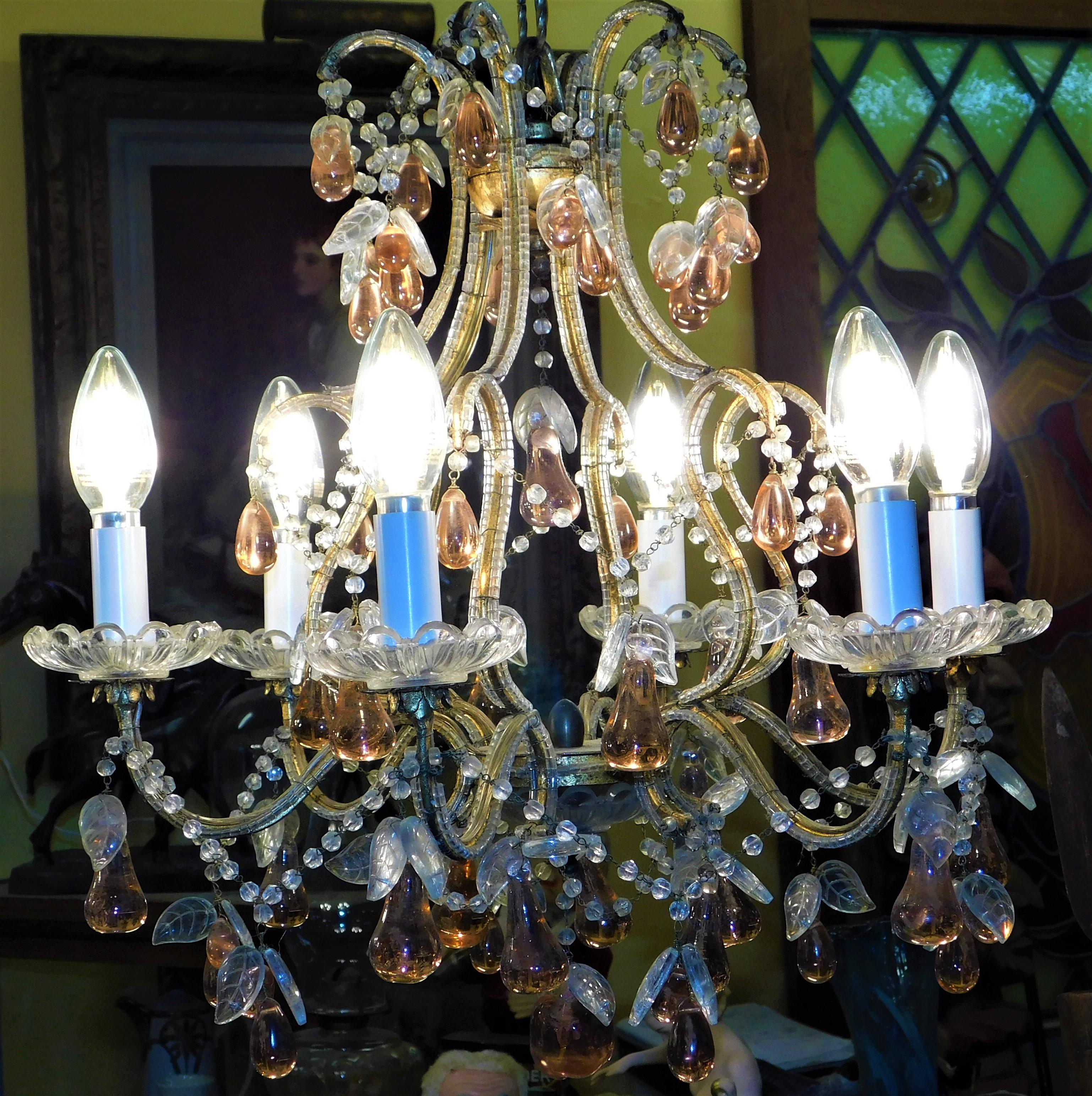 Pair of Italian Venice Murano Glass Crystal Fruit Hanging Chandeliers  6