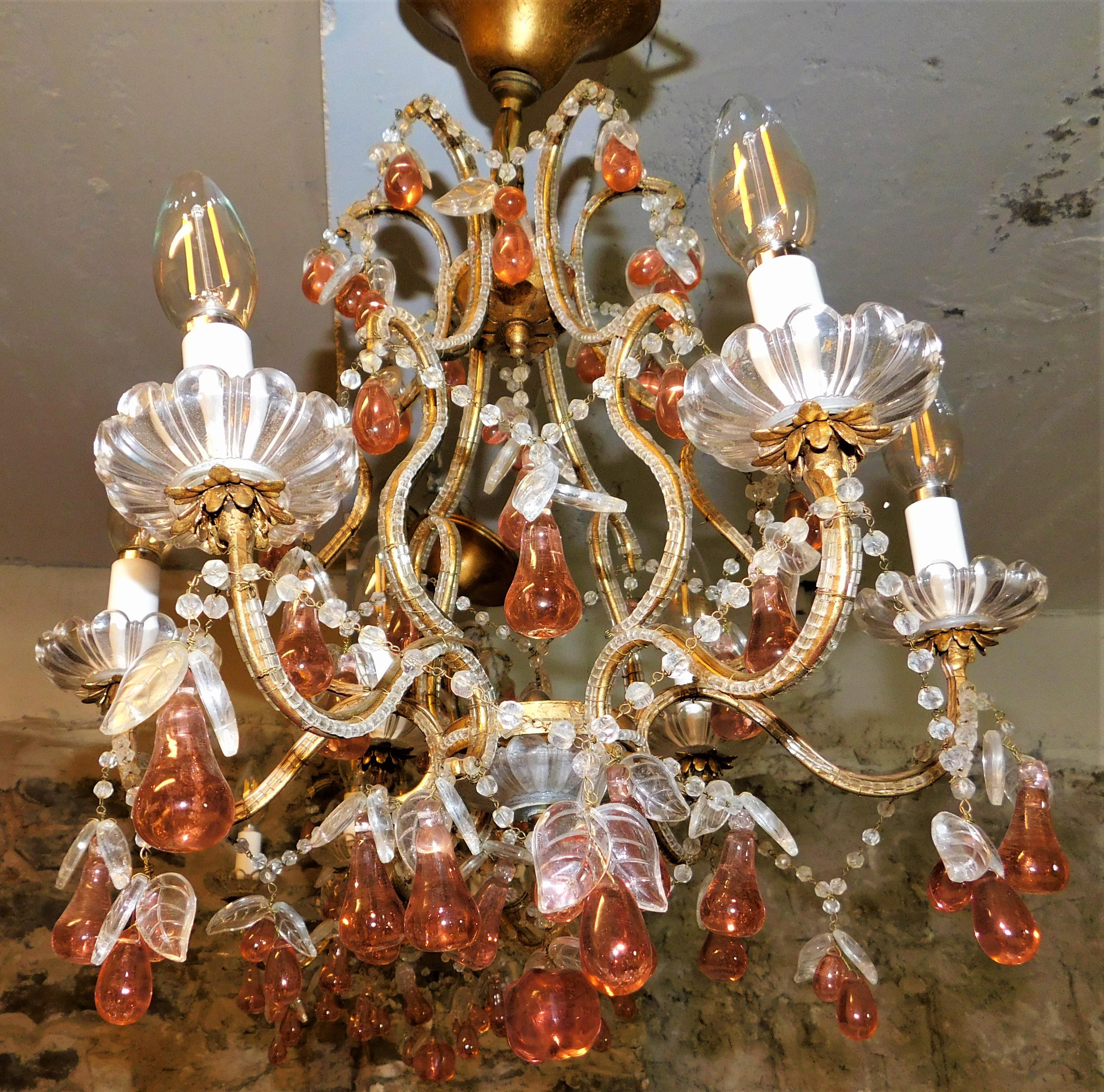 Pair of Italian Venice Murano Glass Crystal Fruit Hanging Chandeliers  9