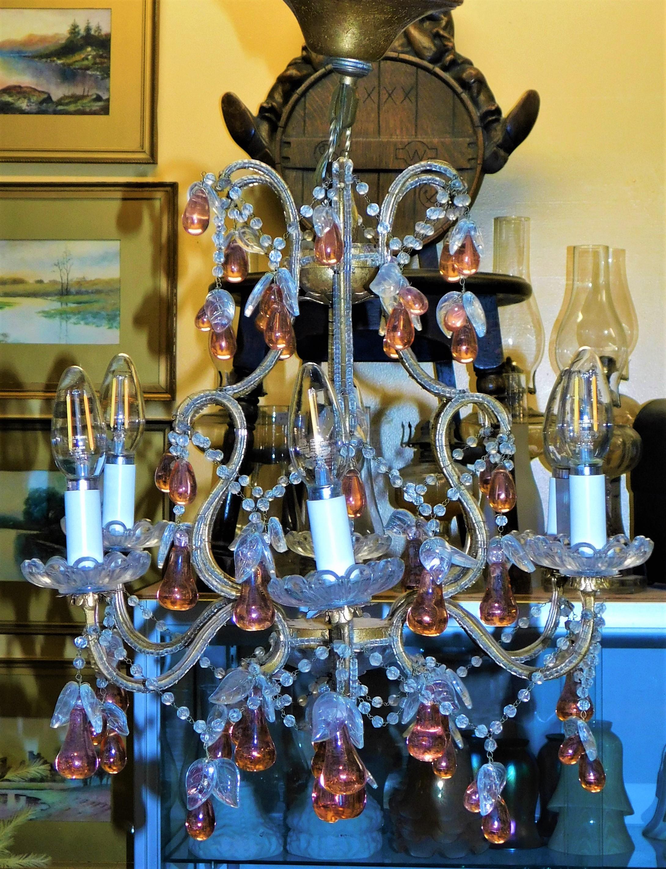 Pair of Italian Venice Murano Glass Crystal Fruit Hanging Chandeliers  12
