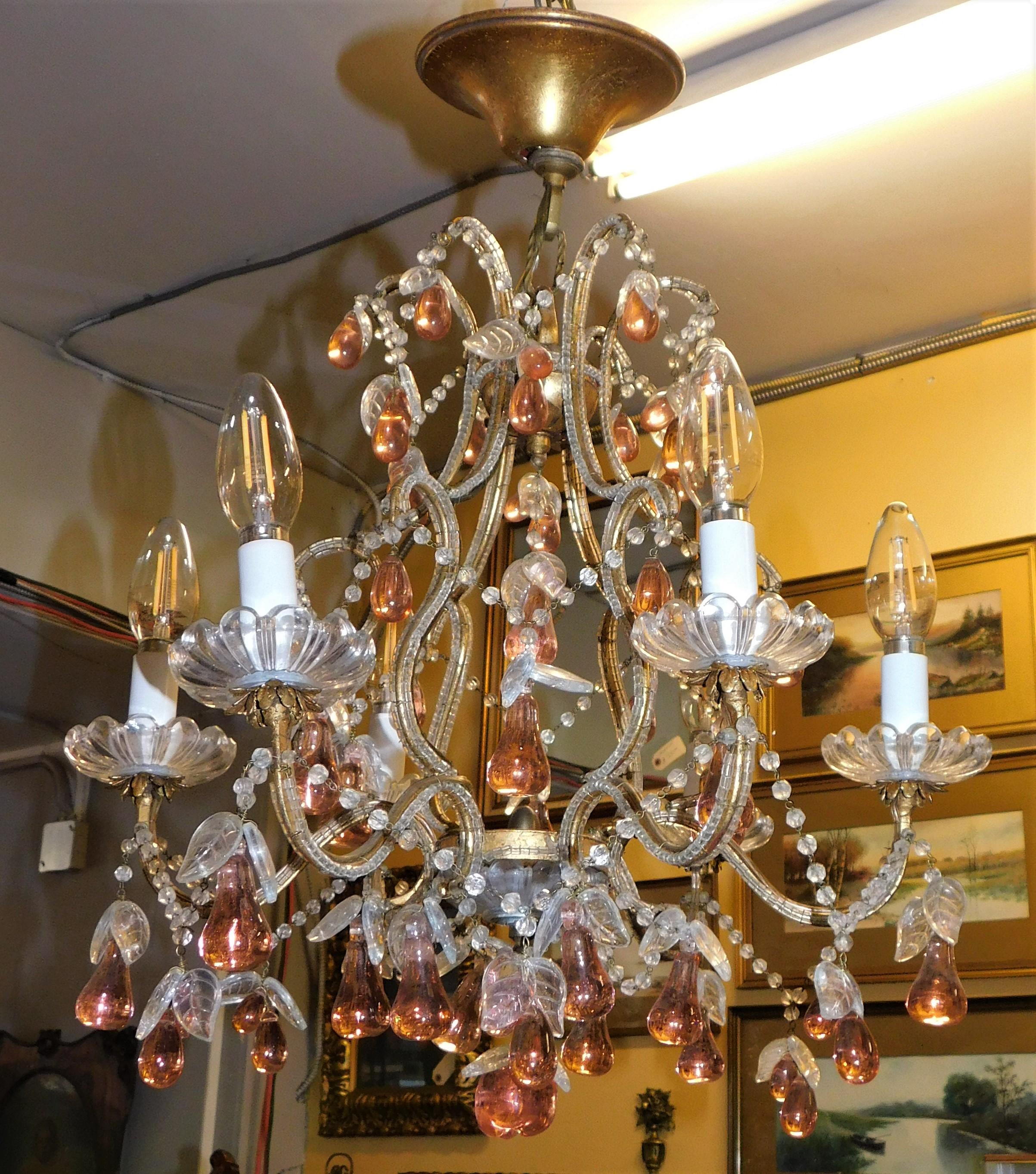 Pair of Italian Venice Murano Glass Crystal Fruit Hanging Chandeliers  14
