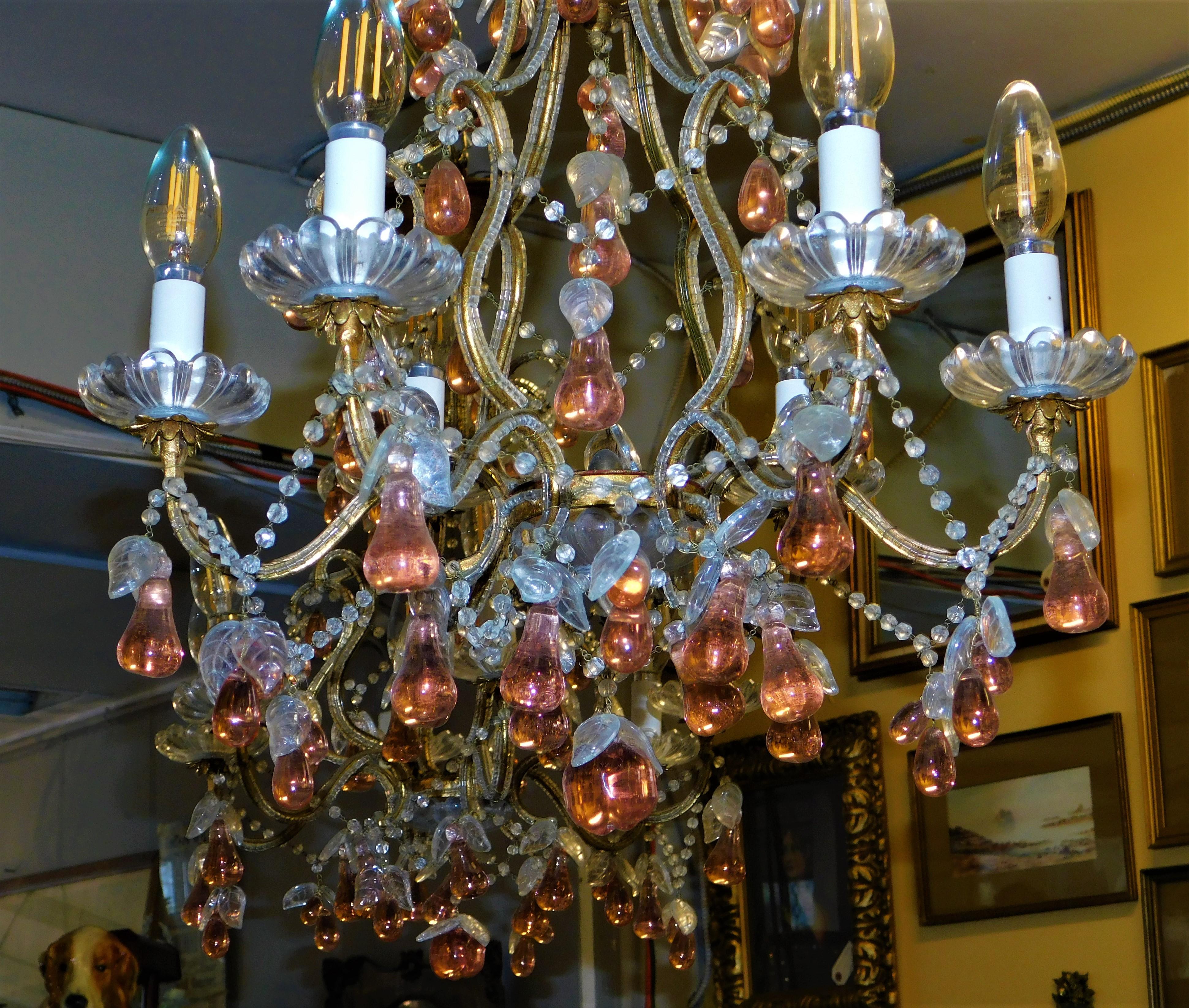 Pair of Italian Venice Murano Glass Crystal Fruit Hanging Chandeliers  15