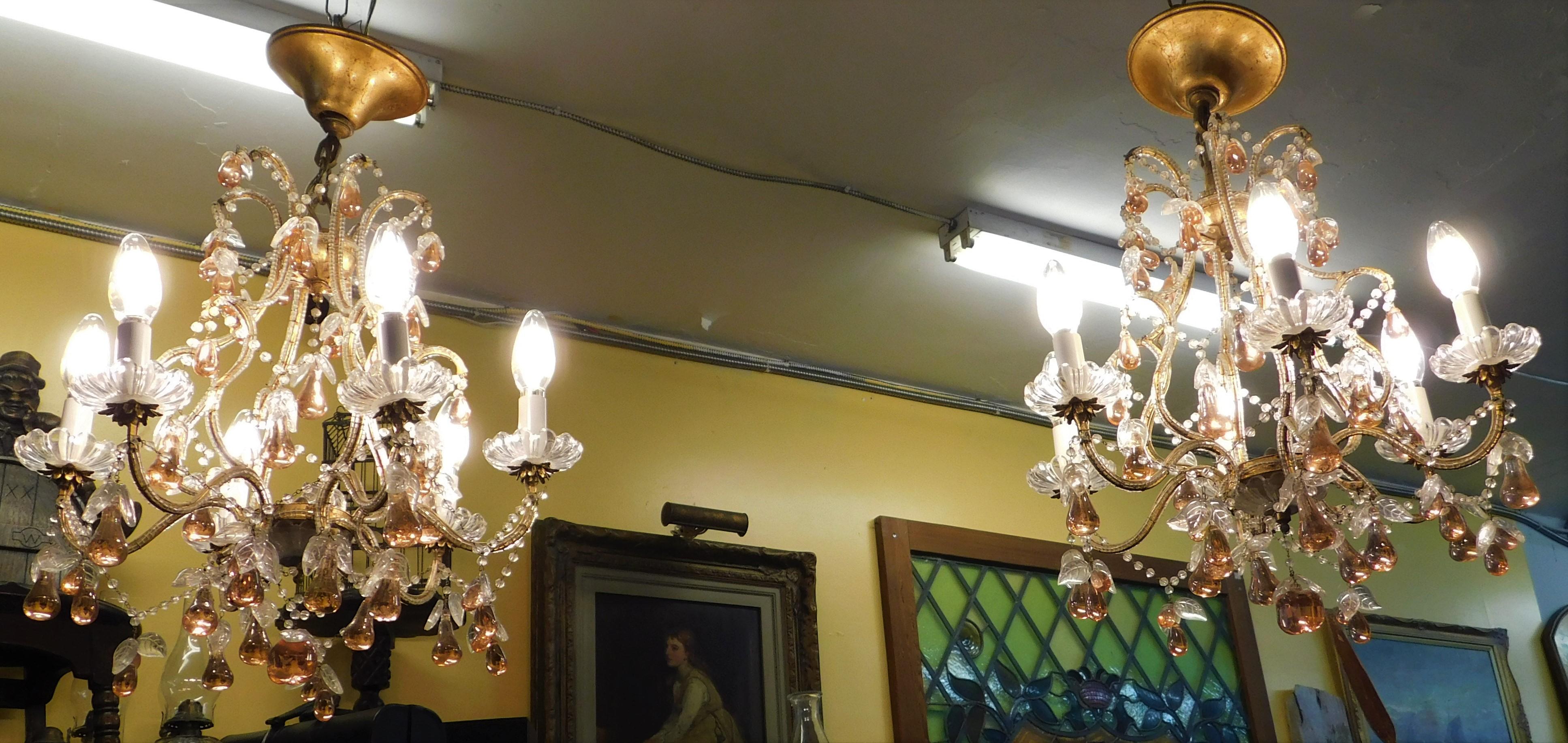 Pair of Italian Venice Murano Glass Crystal Fruit Hanging Chandeliers  In Good Condition In Hamilton, Ontario