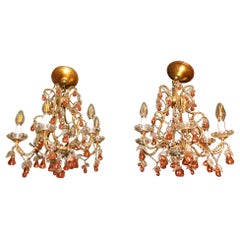 Pair of Italian Venice Murano Glass Crystal Fruit Hanging Chandeliers