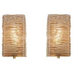 Pair of Italian Venini Murano 1950s iridescent textured wall lights