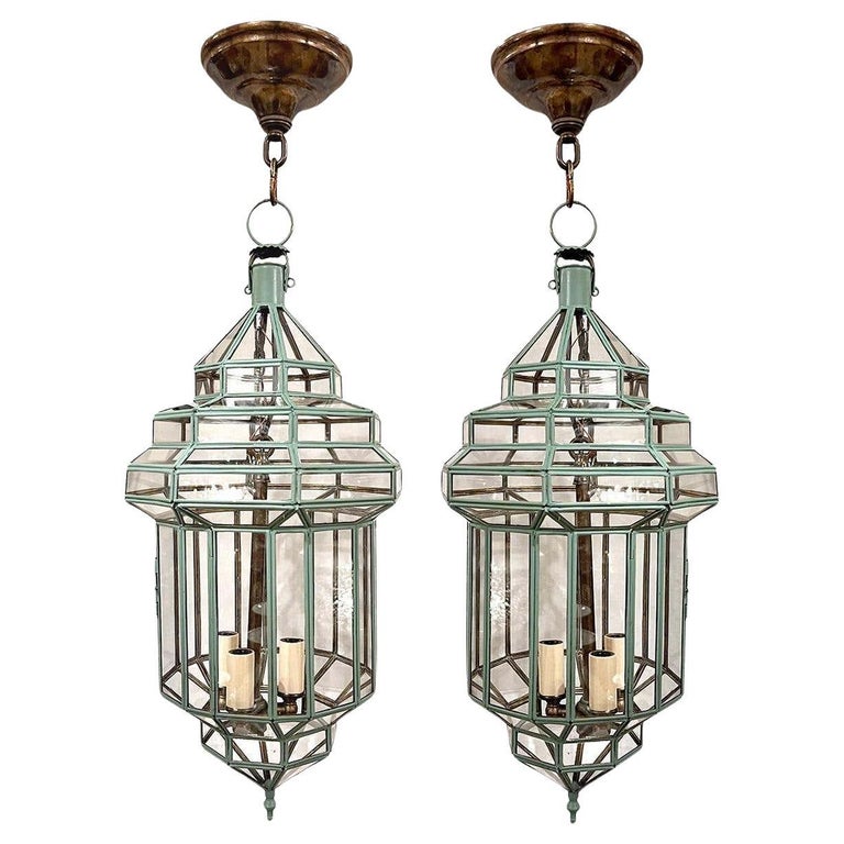 Pair of Italian Verdigris Lanterns, Sold individually, 1950s, offered by Carlos De La Puente Antiques
