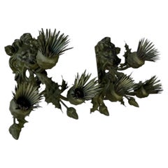 Pair of Italian Verdigris Lion Mask Foliate Wall Sconces, Baroque Revival